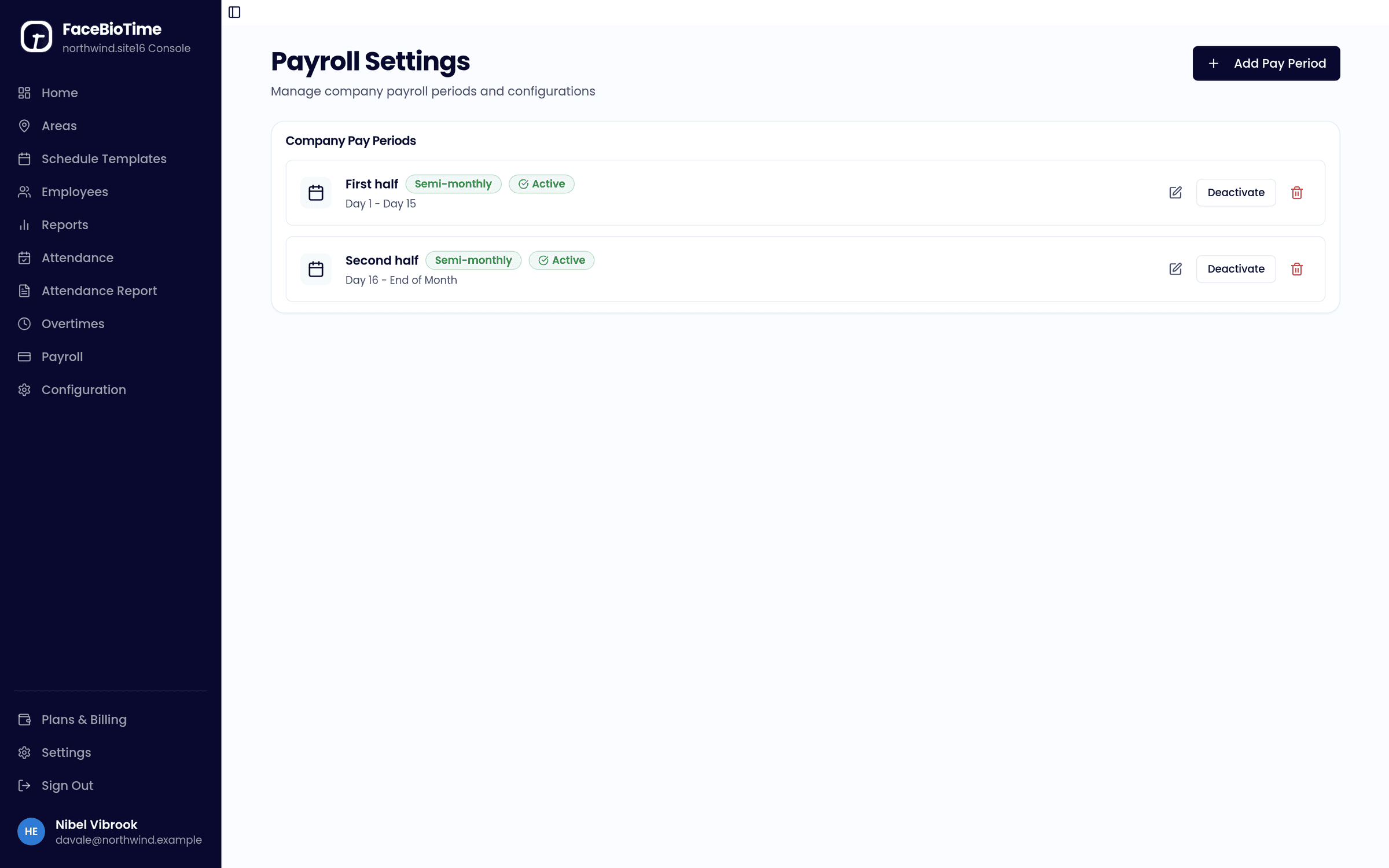 Payroll pay periods in FaceBioTime